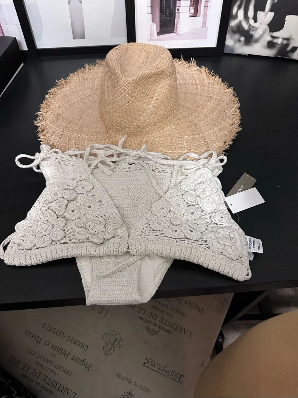 J. Crew Cream Crochet Triangle Bikini top